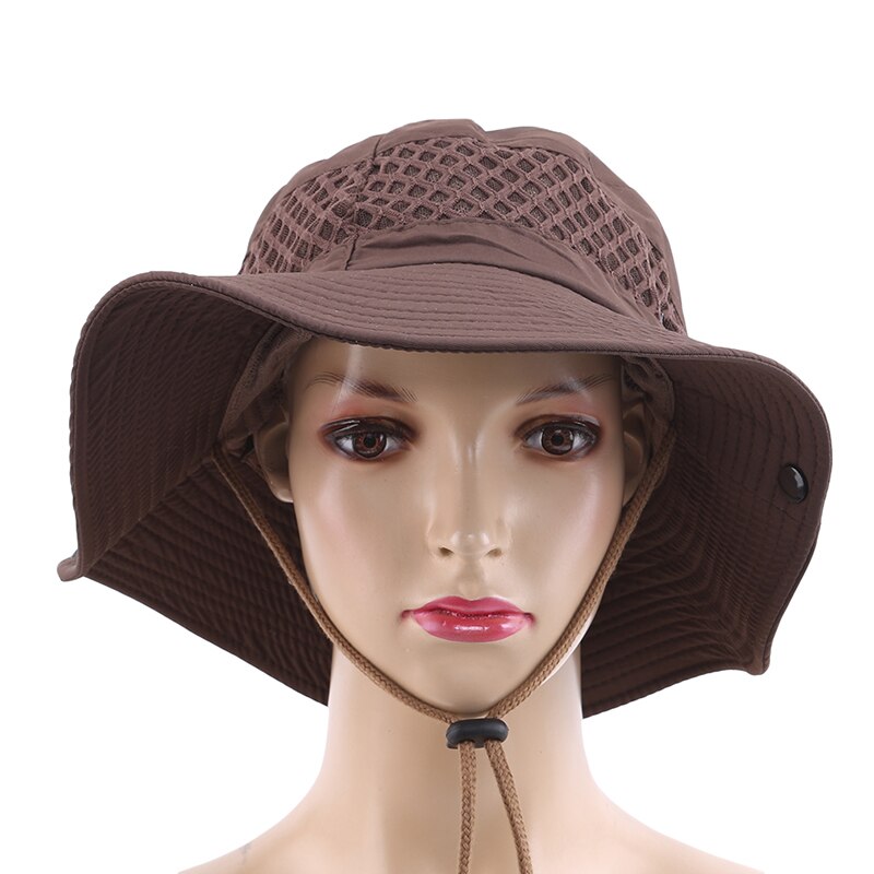 Sun Hat Bucket Summer Sun UV Protection Long Large Wide Brim Mesh Hiking Outdoor Beach Cap Men Women Fishing Hat: Brown
