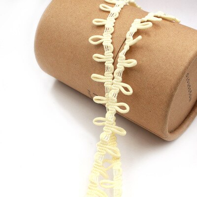 3Meters 14mm Nylon Stretch Back Collar Buttons Tabs Elastic Loop Trim Tiny Round Lace Ribbon For Wedding Dress Button Buckle: LightYellow