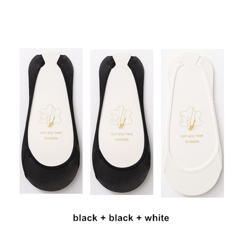 Women's Sock Slippers 3 Pairs Invisible Boat Slipper Socks Silicone Non-Slip High Heels Shoes Ice Silk Thin Half-Palm Suspender: 4