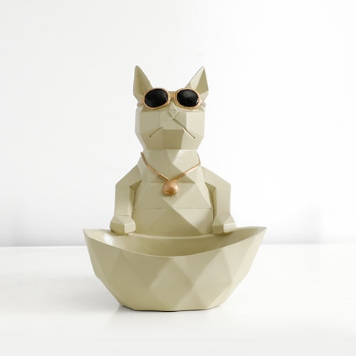 Figuritas de resina para perros y gatos, artesanía moderna, animales en miniatura, bonitos adornos para el hogar, decoración de oficina, cuenco de almacenamiento tallado coleccionable: White Cat Bowl -S
