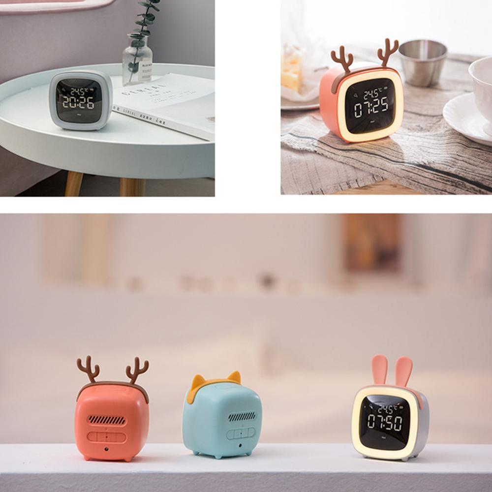 Kids Alarm Clock Cute-TV Night Light Alarm Clock For Children Battery Bedroom Rechargeable Clock Operated F5Q1