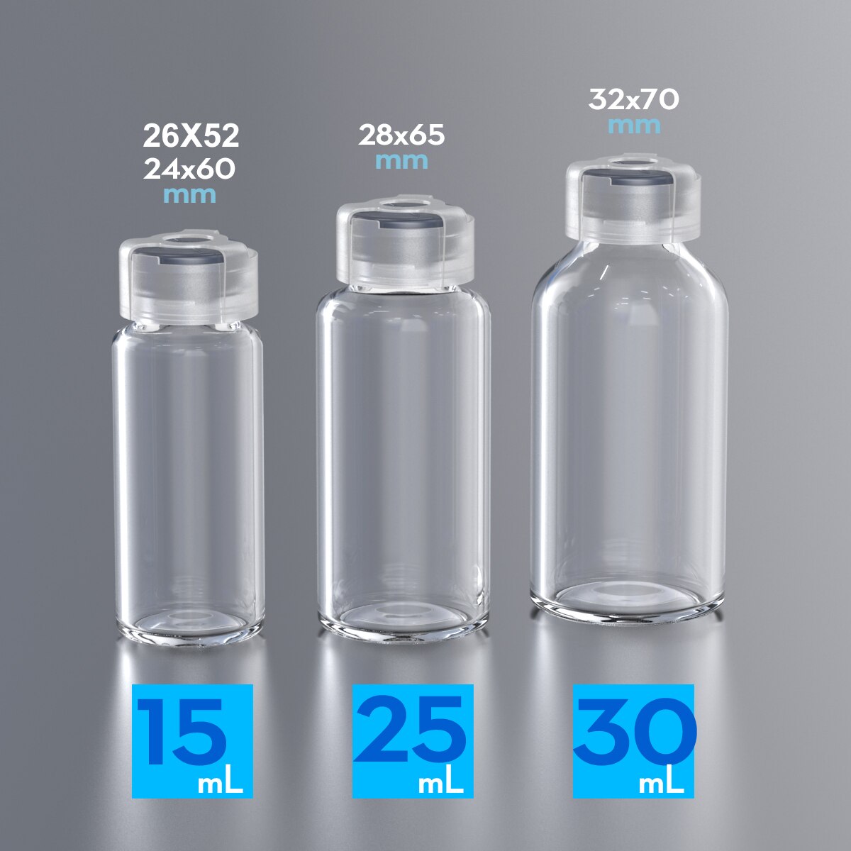 Botella de cristal de penicilina de 3ml, 5ml, 7ml,10ml, 15ml, 20ml,25ml,30ml,50ml, frascos de 100ml,50 Uds.