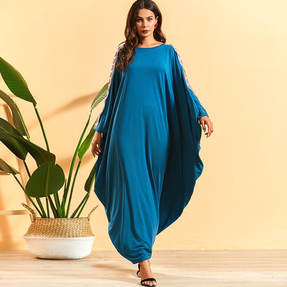 Caftan marocain surdimensionné ethnique ruban Patchwork manches chauve-souris cape Abaya robe pour les femmes dubaï musulman turquie islamique vêtements