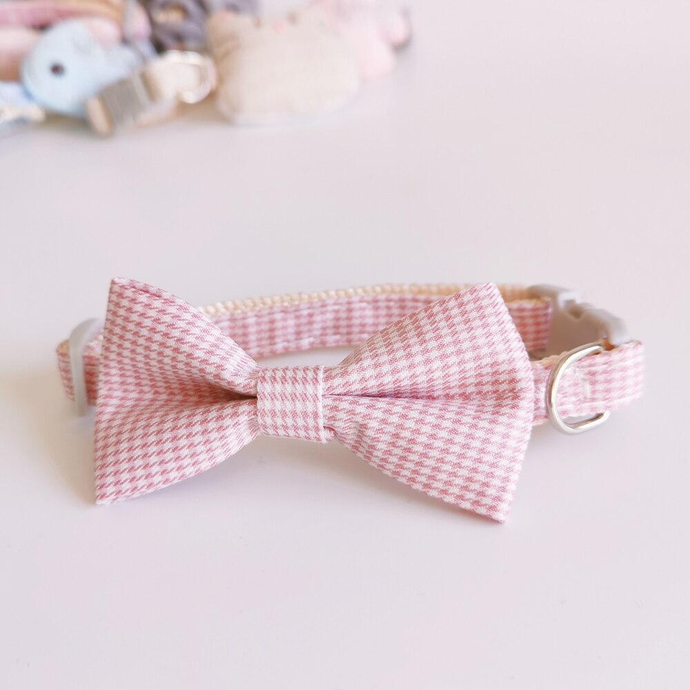 Collar Para Perro A Cuadros Rosa - Tela Suave Ajustable - Con Anillo D Metálico - Para Perras Pequeñas, Medianas O Grandes