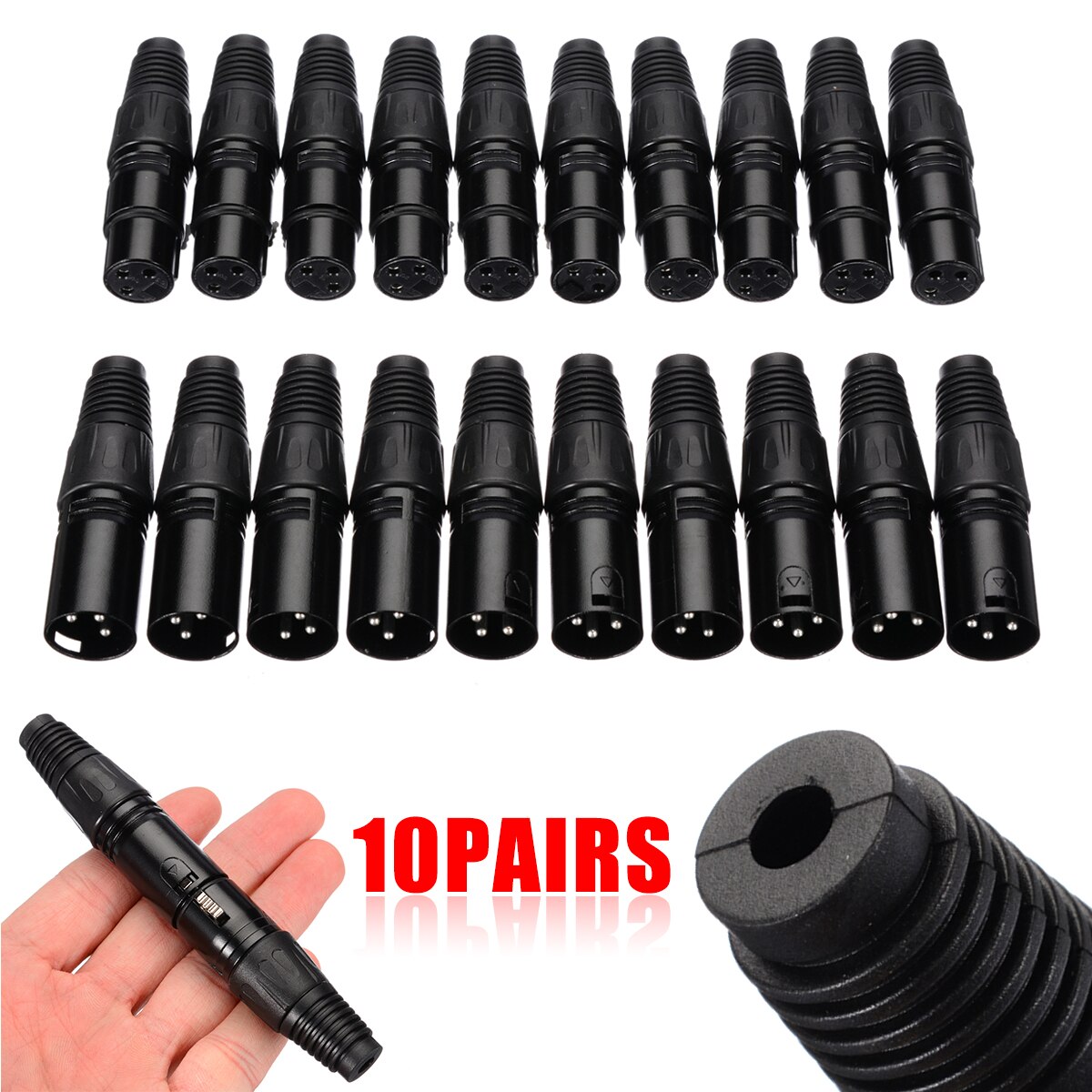 10 paires/20 pièces XLR 3 broches mâle femelle connecteur Microphone Audio câbles prise connecteurs noir