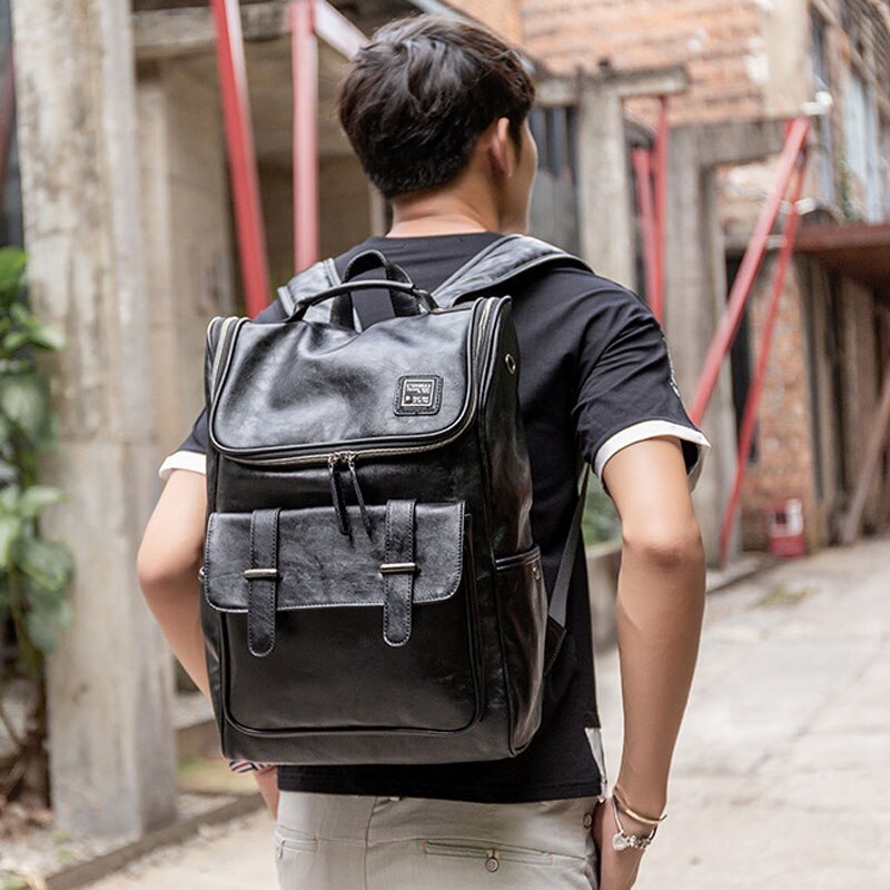 Leather Laptop Backpack for men Business Waterproof Travel Backpack High School Student Bag College Boys Backpack