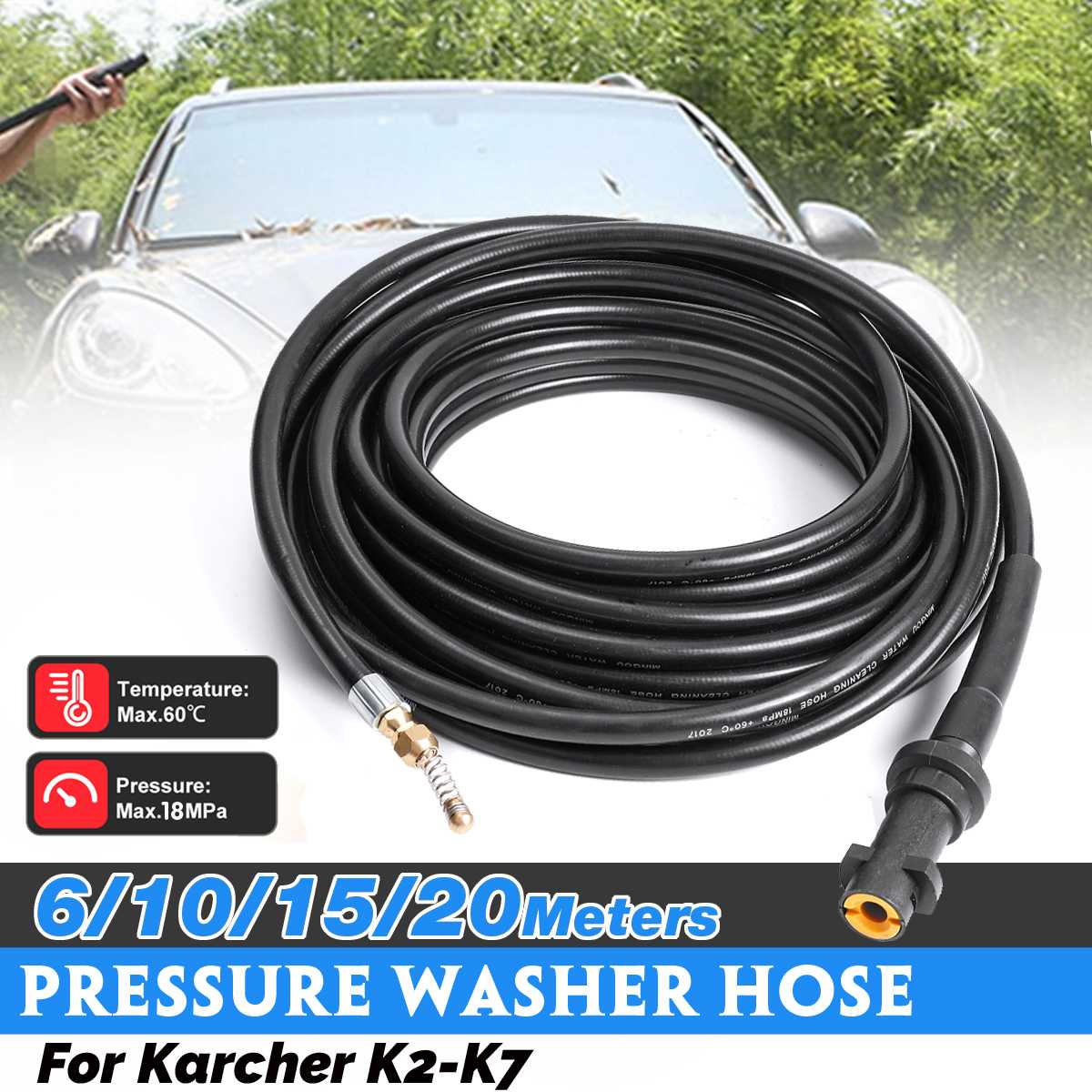 6m-20m Pressure Washer Sewer Drain Water Cleaning Hose 1/4 Inch Quick Release Pipe Cleaner Sewage Pipeline for Karcher K Series