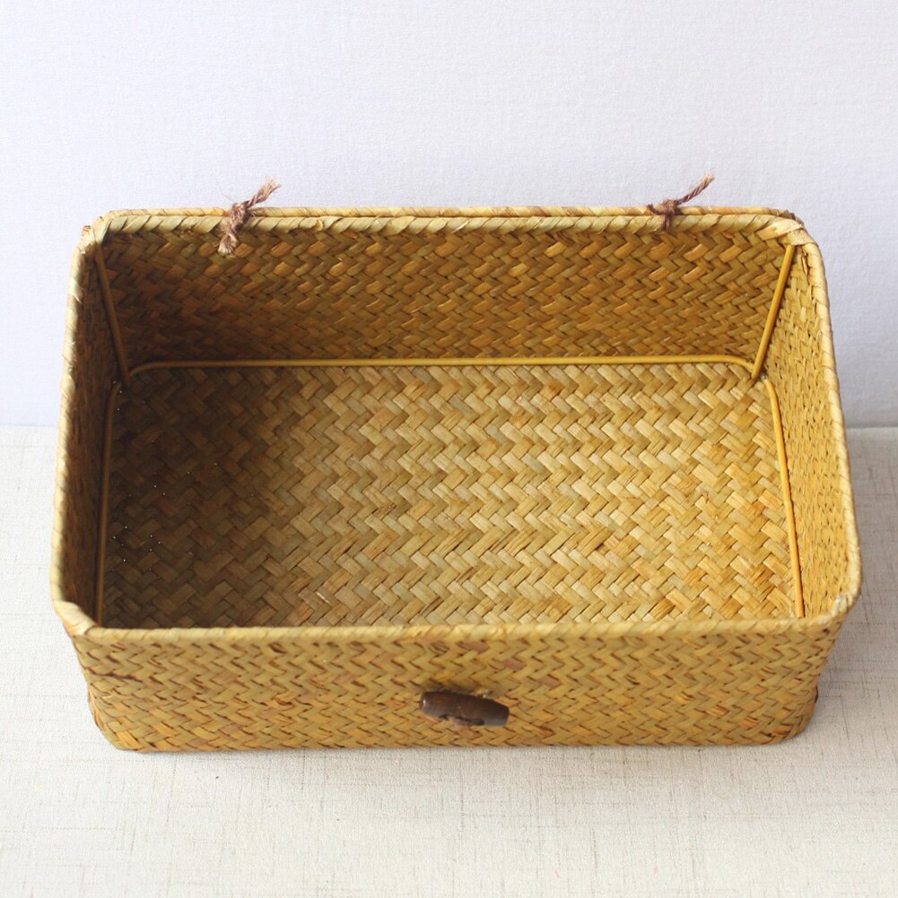 Bamboo Woven Storage Basket With Lid With Lock Storage Clothes Sundries Toy Storage Box Organizer Wicker Material