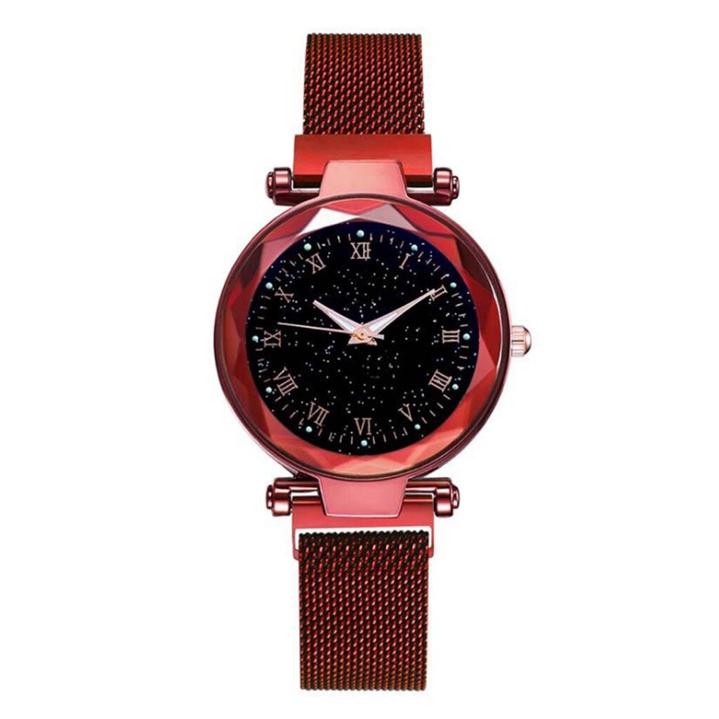 Vrouwen Lichtgevende Quartz Horloge Magneet Gesp Sterrenhemel Lichtgevende Horloge Luxe Dames Rvs Quartz Horloge Relogio Feminino: Red 