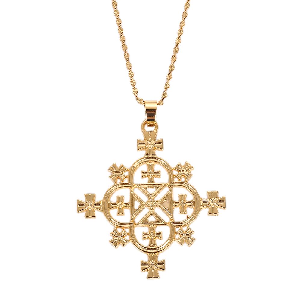 Ethiopian Trendy Cross Pendants Necklace Women Gold Color Cross Eritrea Habesha Jewelry