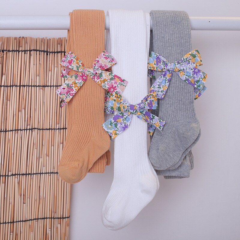 Small Floral Bowknot Baby Girls Tights Spring Soft Cotton Newborn Infant Pantyhose Kids Children Stocking For Girls Dance