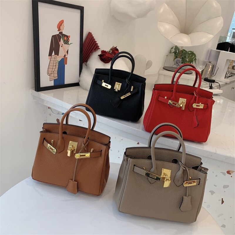 litchi pattern platinum bag 30cm buckle handbag Boutique foreign trade popular single shoulder bag 25cm spot