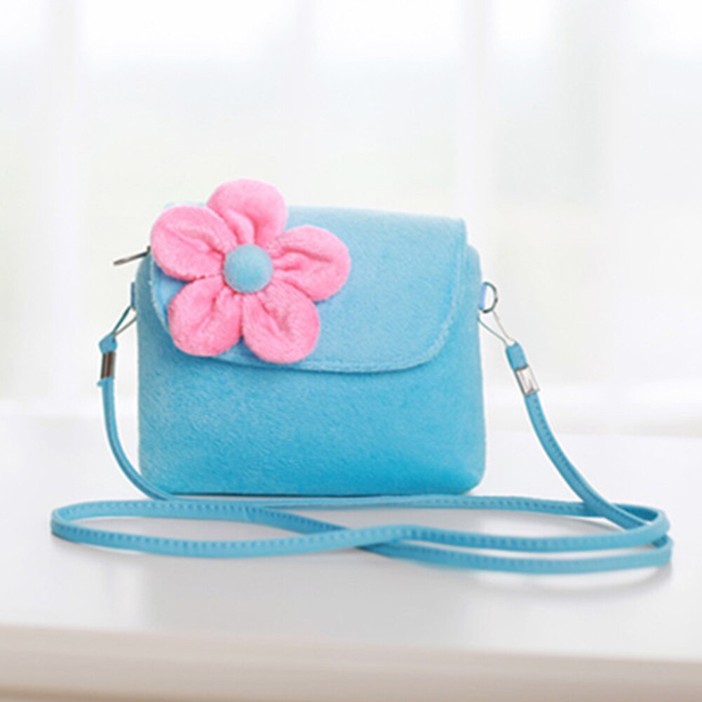 Bolso pequeño de felpa con flores para niños, Bolso pequeño de hombro para chicas pequeñas, de , Monedero, Monedero: Azul