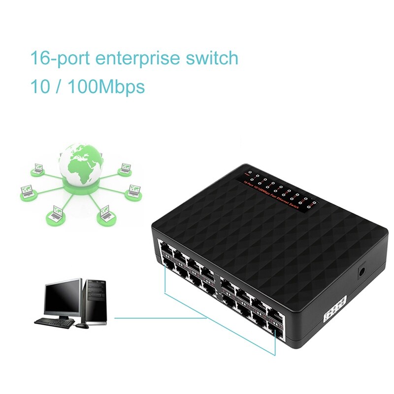 16 Poorten 10/100Mbps Netwerk Switch Fast Ethernet Lan RJ45 Vlan Hub Desktop Pc Switcher Eu Plug