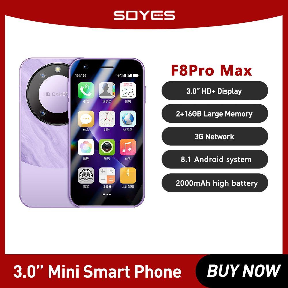 Soyes f8 pro max mini smartphone 3.0 polegadas 2000mah id facial duplo sim em espera jogar loja 3g telefone android 8.1 pequeno telefone