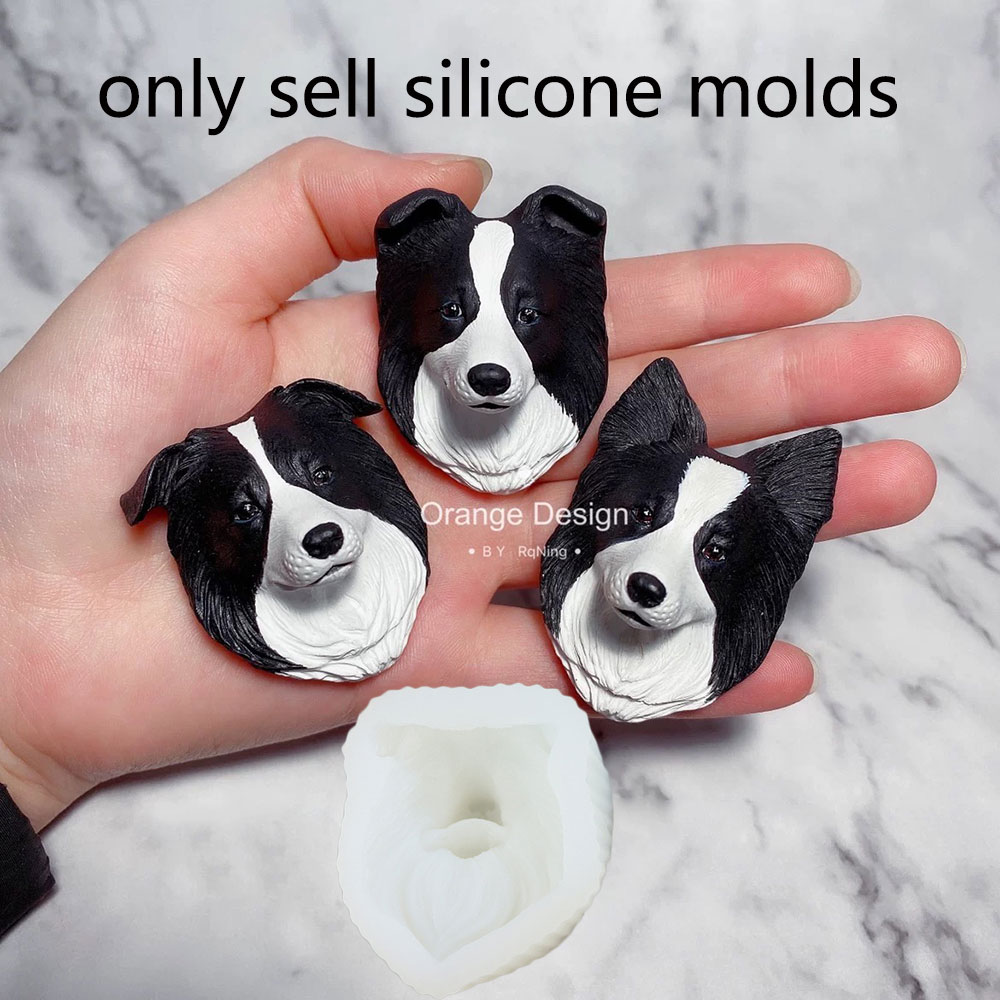 confine collie Testa di canna Stampo in silicone Sapone aroma Gesso Argilla Animale canna Compleanno Avatar Stampo per fondente Decorazione per presa d'aria per auto fai da te