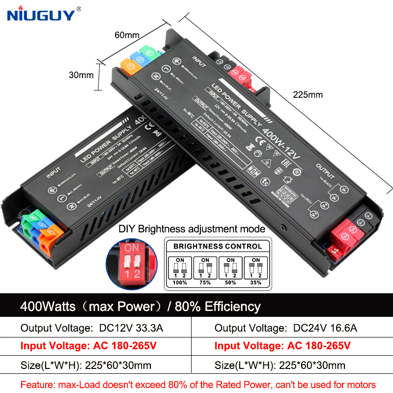 LED-Beleuchtungstransformator Ultradünn AC100-265V zu DC 12V 24V 60W 100W 200W 300W 400W Neuer LED-Treiber mit einstellbarer Spannung: Gold / 380V