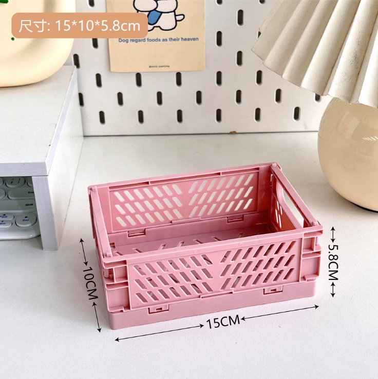 Cestas de almacenamiento organizadoras de 4 colores, caja plegable para escritorio de estudiantes, cinta de papelería, contenedor plegable de plástico, caja de almacenamiento: Rosa