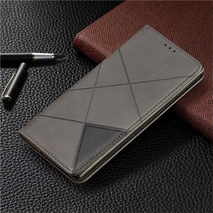 6 colors Luxury geometric business Magnetic holster For Nokia 2.2 3.2 1plus 4.2 6.2 7.2 Card slot flip stand Cover case: For nokia 6.2 / gray