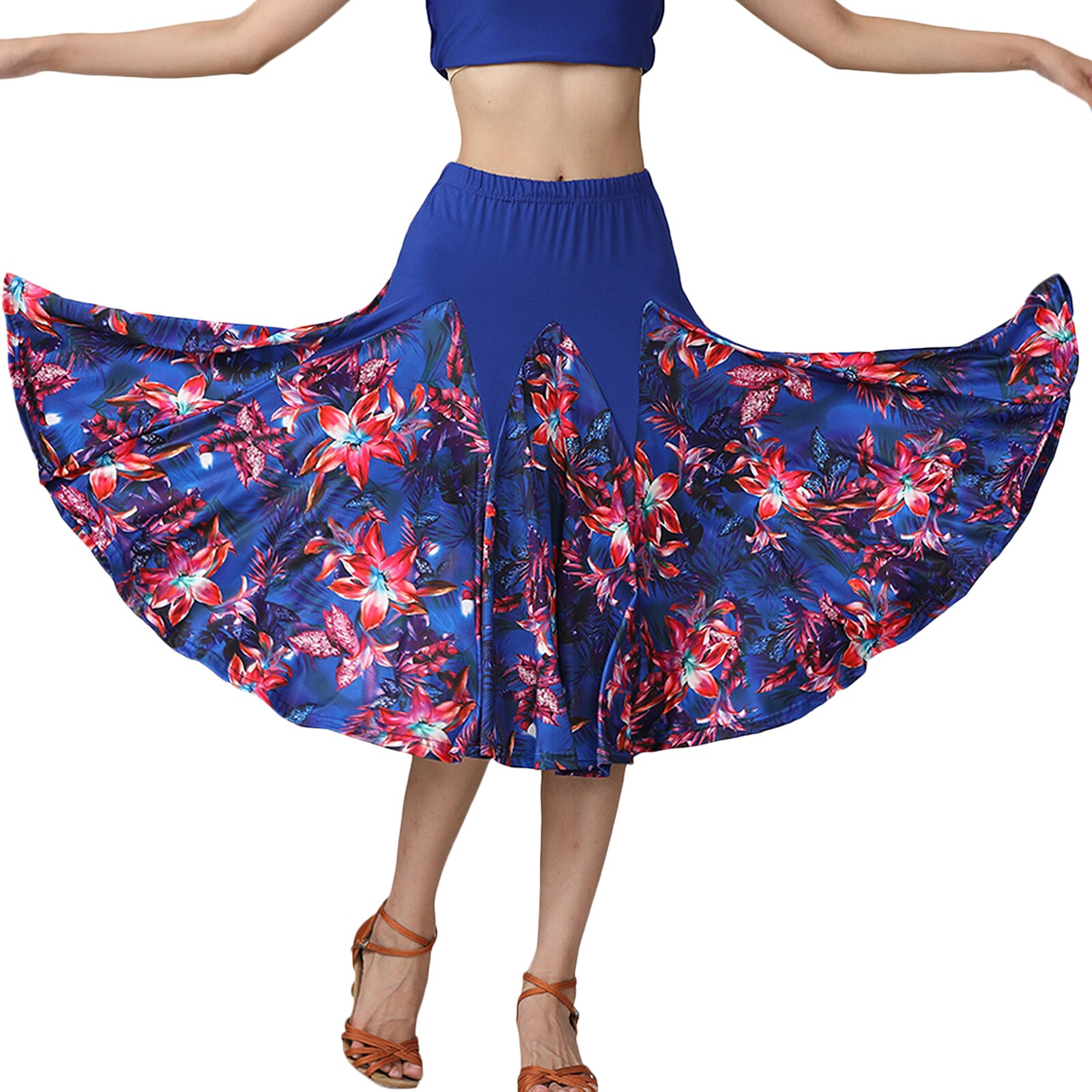 Elegante das mulheres dança de salão latina saia dança valsa festa longo vestido de saia de balanço: Royal Blue