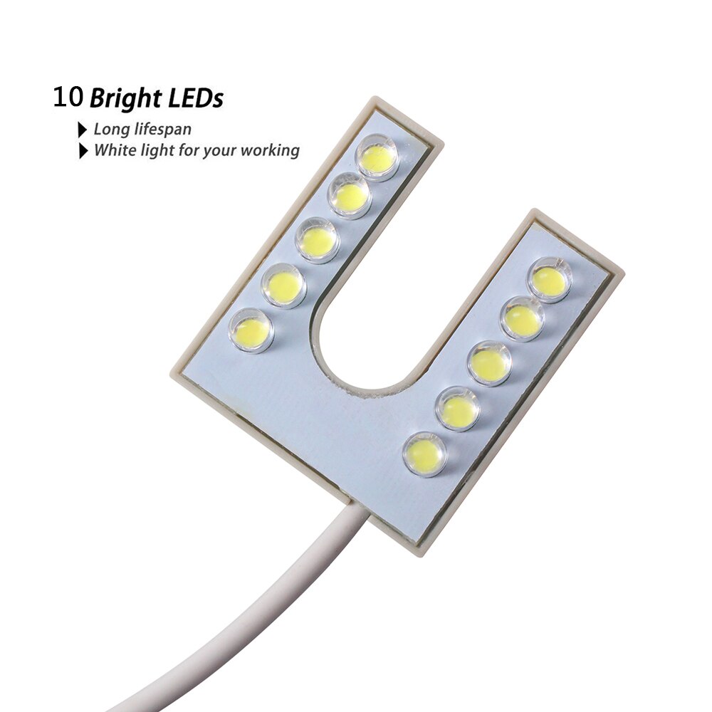 Led ompelukoneen lamppu energiaa säästävä 10 lediä työvaloa valaisin magneeteilla kiinnitys ompelukoneeseen 110-265v eu/us pistoke
