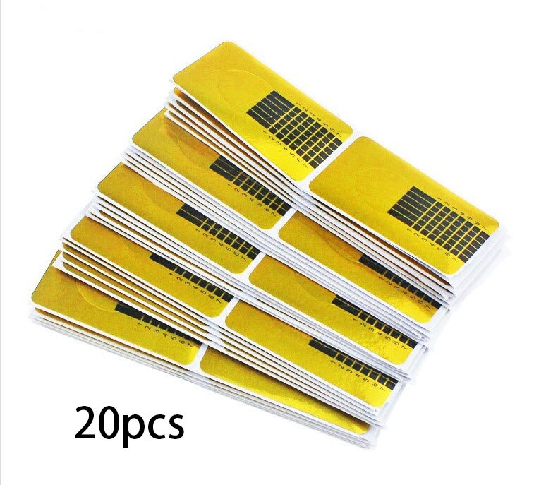 Molde de uñas 3D para manicura francesa, forma rectangular, pegatina de extensión de Gel para uñas, forma de rizo para guía Pololish: 20pcs