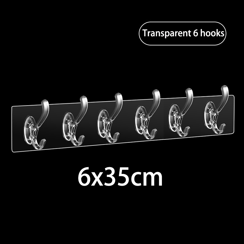 Transparante Zelfklevende Kapstok Wandmontage 3/5/6 Standaard Haken Muur Kapstok Hangers Voor Badkamer Keuken Closet organizer