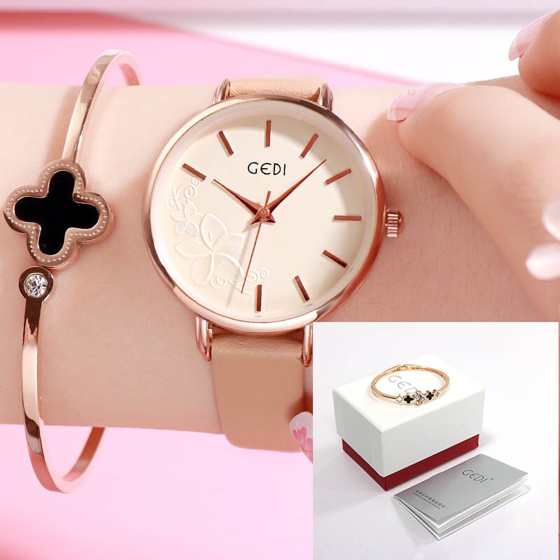 GEDI Frauen Uhr Ultra-dünne Quarzuhr Einfache Stil Geschäft Uhr Dame Lederband Uhr Frauen Armbanduhr Reloj mujer