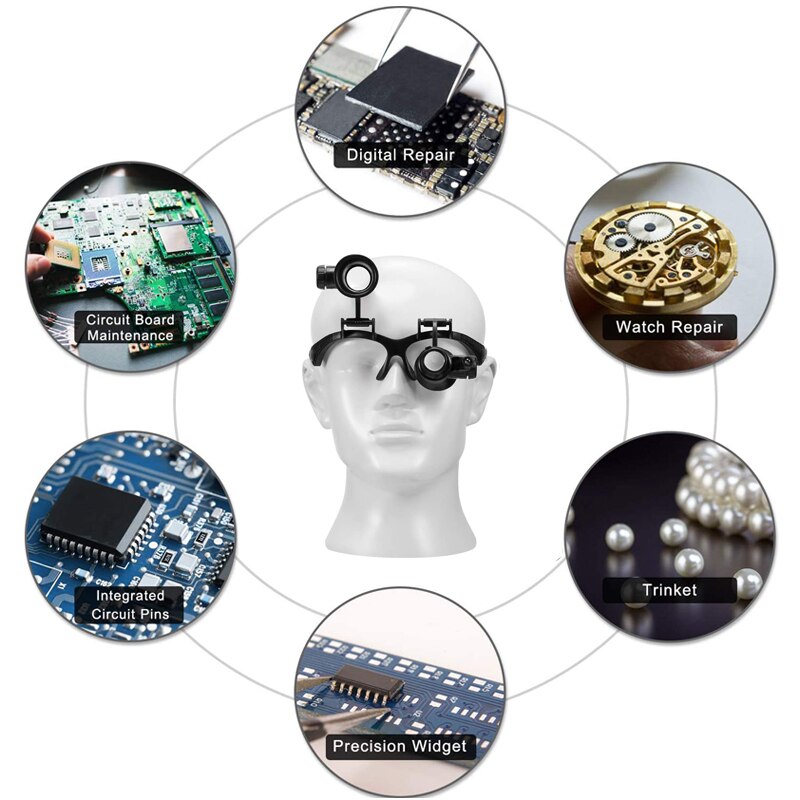 Headband LED Light Glasses Magnifier 2.5X 4X 6X 8X 10X 15X Dual Eye Loupe Lens for Watchmaker Jewelry Optical Lens Glass Magnifi