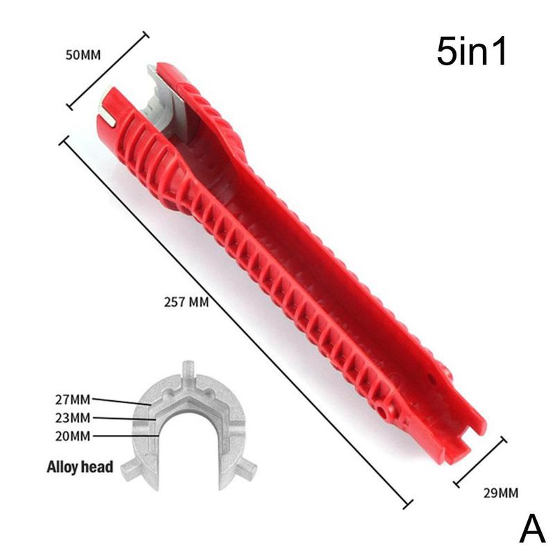 Multifunction Faucet Wrench Sink Installer Tools Water Pipe Spanner Tackle Tool for Toilet Bathroom Kitchen Repair Tools: 5 IN 1 RED