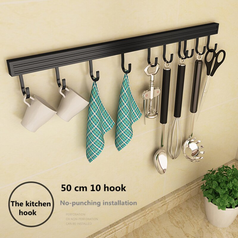 No-punching kitchen hook rack wall wall hangers wall hangers rack kitchen utensils rack spoon shovel storage rack: Classic 50cm 10 hook
