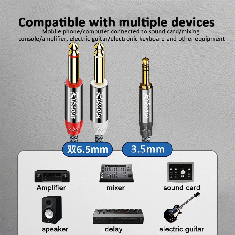 Cable Jack 3,5 a doble 6,35 Aux macho a 6,5mm Mono 3,5mm TRS a doble adaptador divisor en Y de 6,35mm Cable de Audio para amplificador mezclador