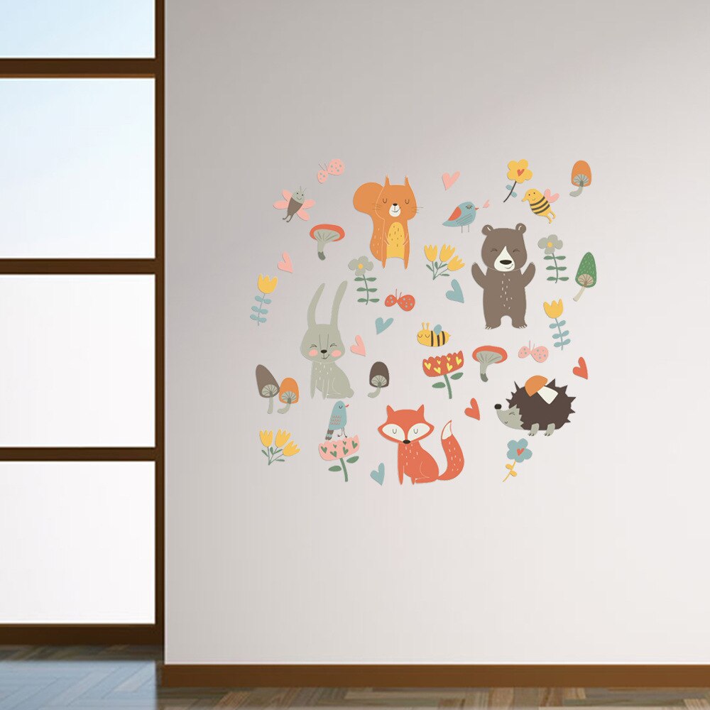Animal Party Forest Kids Room Wall Stickers Removable Nursery Decor Kindergarten Art Kids Wallpaper Posters Home Decoration