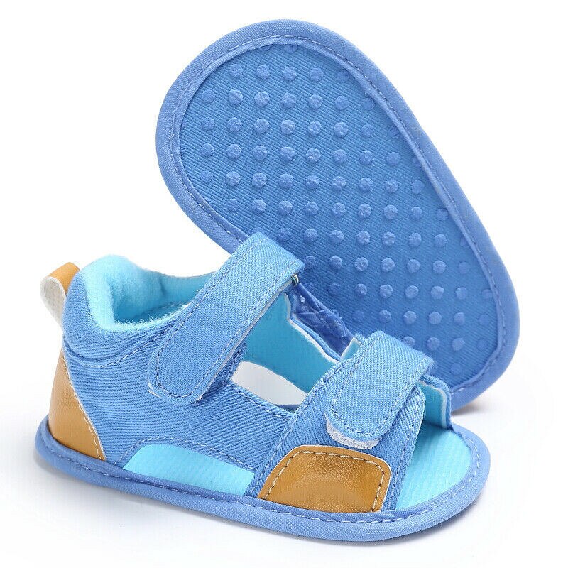 Infant Baby Boys Soft Cotton Sandals Baby Summer With Non-slip Suede Sandals Flat Soles For Toddler Boy 0 to 18M