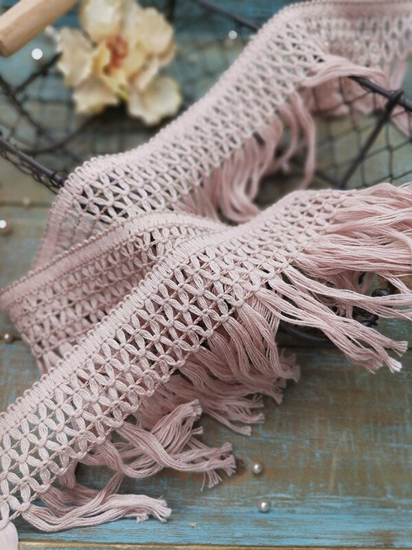 3Yards 10cm/12cm/14cm Beige Long Tassel Trim Dangling Curtain Lace Sewing Craft Material Z1224: 10cm grey pink