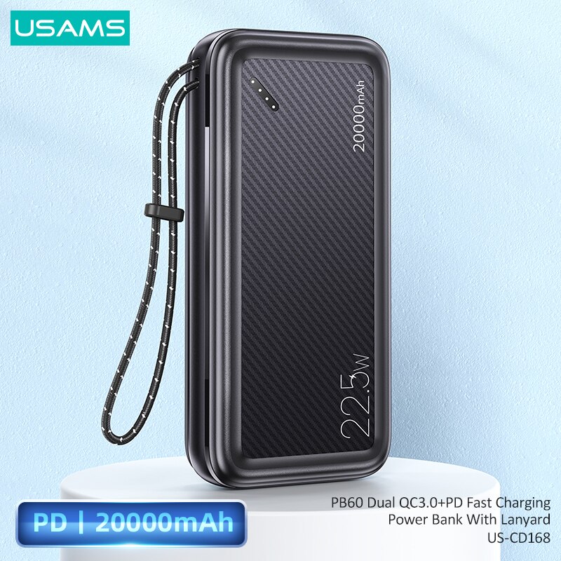 Usams 22.5W Draagbare Snelle Oplader Power Bank 20000Mah Mobiele Telefoon Externe Batterij Snelle Oplader Powerbank Voor Iphone 13 android