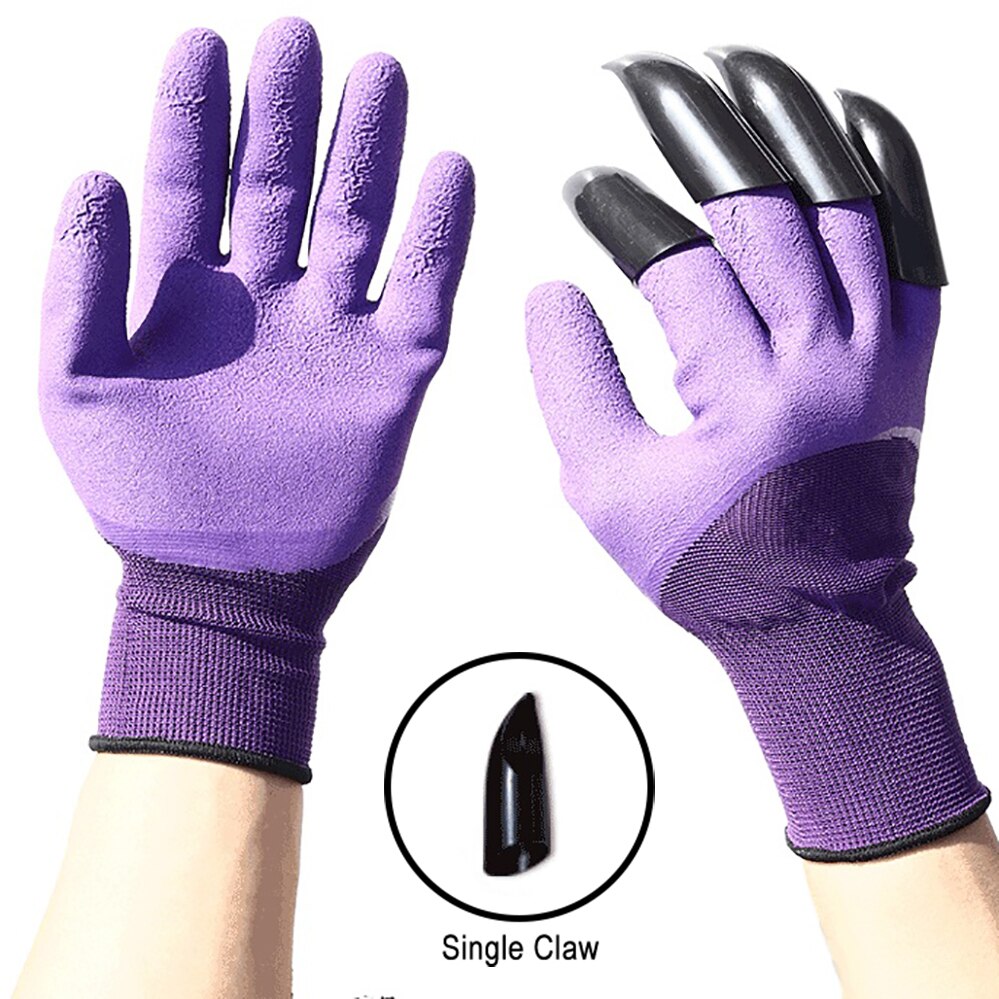 Guantes de jardín con garras de plástico ABS, manoplas de goma duraderas e impermeables para jardinería y jardín al aire libre: Purple 4 Single Claw