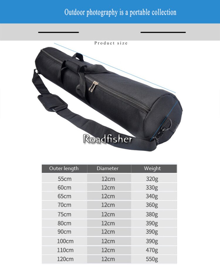 Roadfisher-Bolsa de almacenamiento para monopié trípode impermeable de 55-120cm de largo y grueso, bolsa de transporte para hombro, estuche para fotografía, soporte de poste ligero