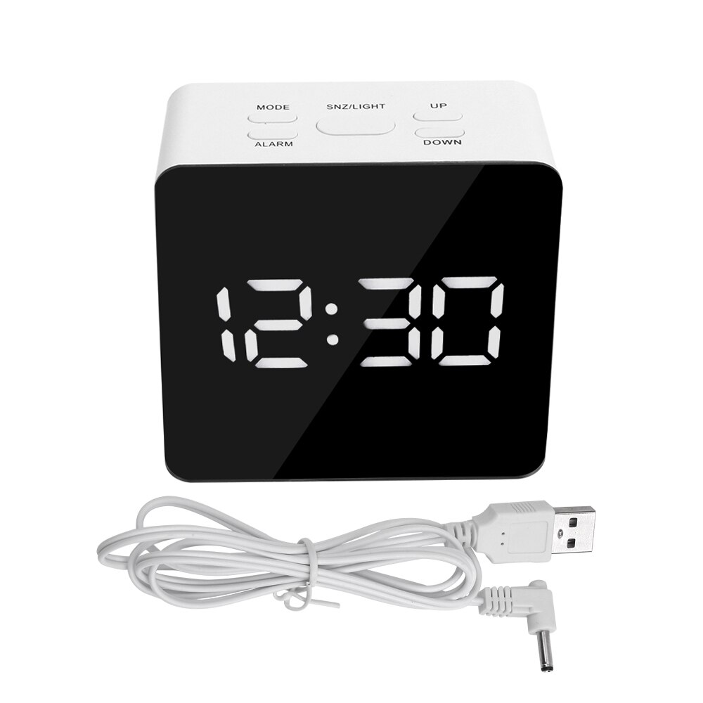 Digitale Led Wekker Snooze Display Tijd Night Led Tafel Desk Usb Charger Poorten Voor Iphone Android Telefoon Alarm Spiegel klok: square