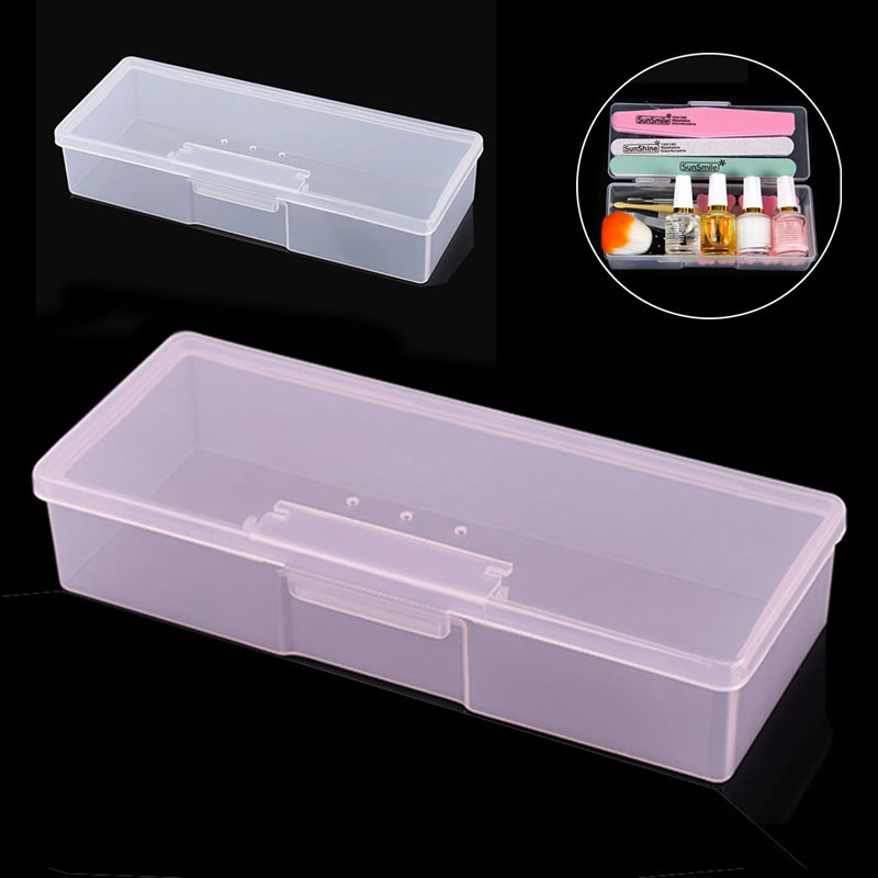 Nueva caja de almacenamiento vacía transparente para uñas, organizador de herramientas de manicura, estuche protector rosa/blanco
