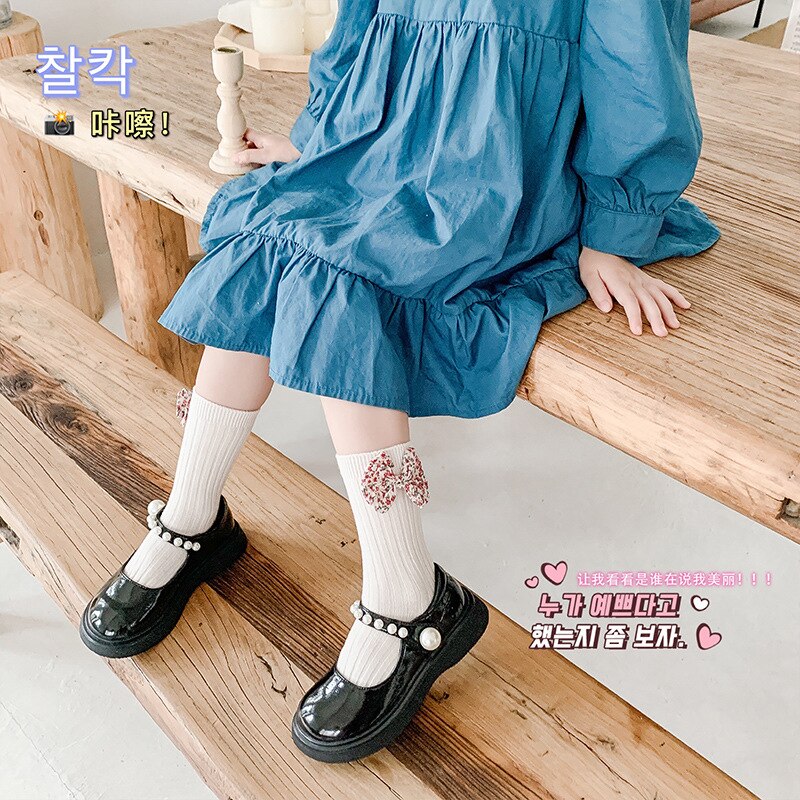 3 Paren/partij 1-8 Jaar Katoen Kinderen Sokken Herfst En Winter Koreaanse Bloemen Bow Meisjes Mid-Buis sokken Peuter Kniekousen