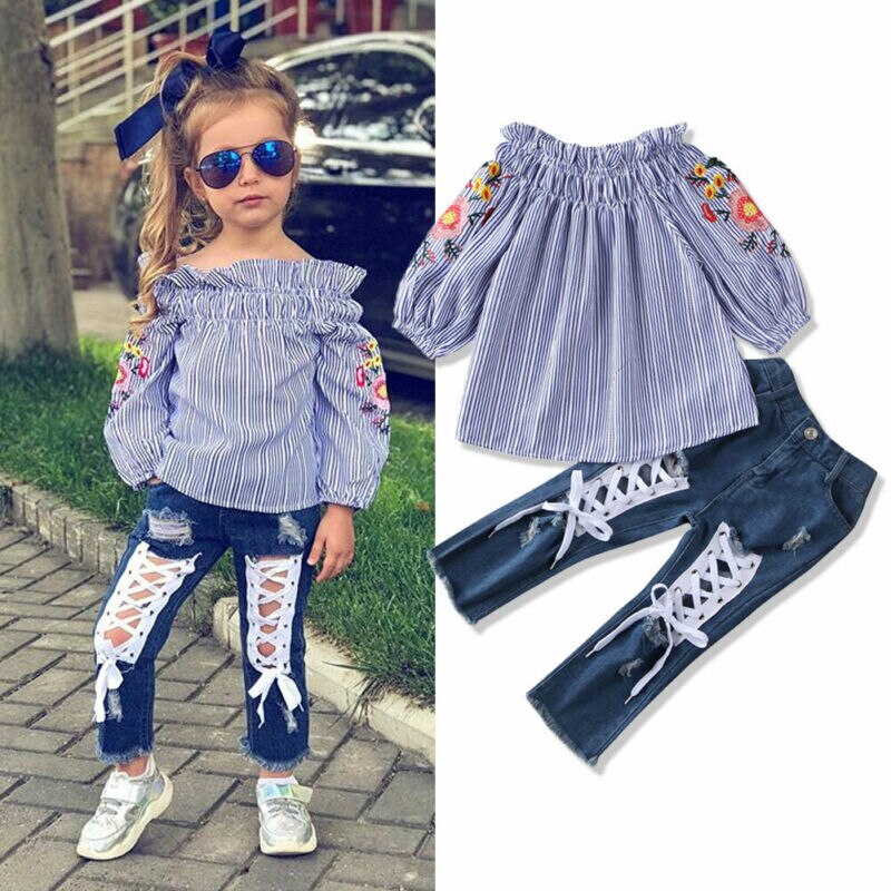5-16Years Meisjes Rood Geborduurde Denim Overalls Denim