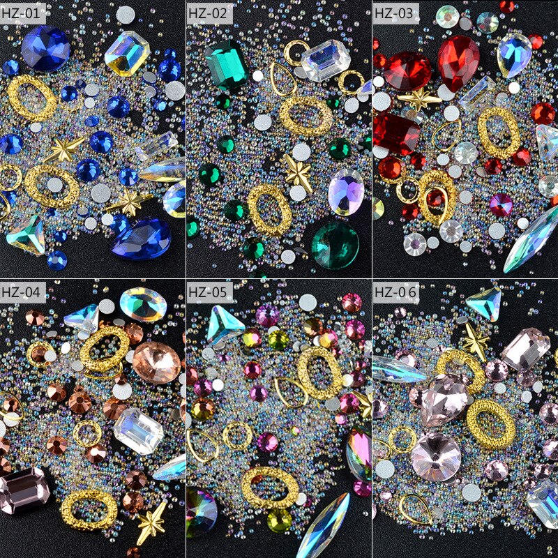 1 æske blandet farverige rhinsten akryl perle negle 3d smykker krystal sten til negle kunst dekorationer manicure diamanter