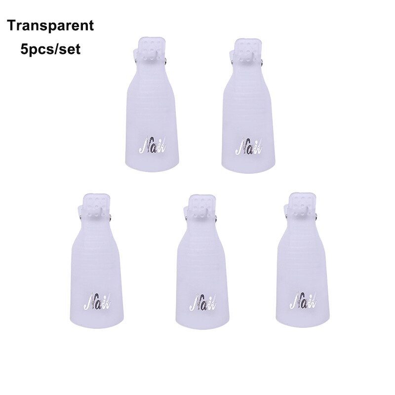 5Pcs/set Nail Polish Remover Wraps Plastic Soak Off Cap Purple Clip Nail Foot Toe UV Gel Polish Remover Nail Art Tools: Transparent