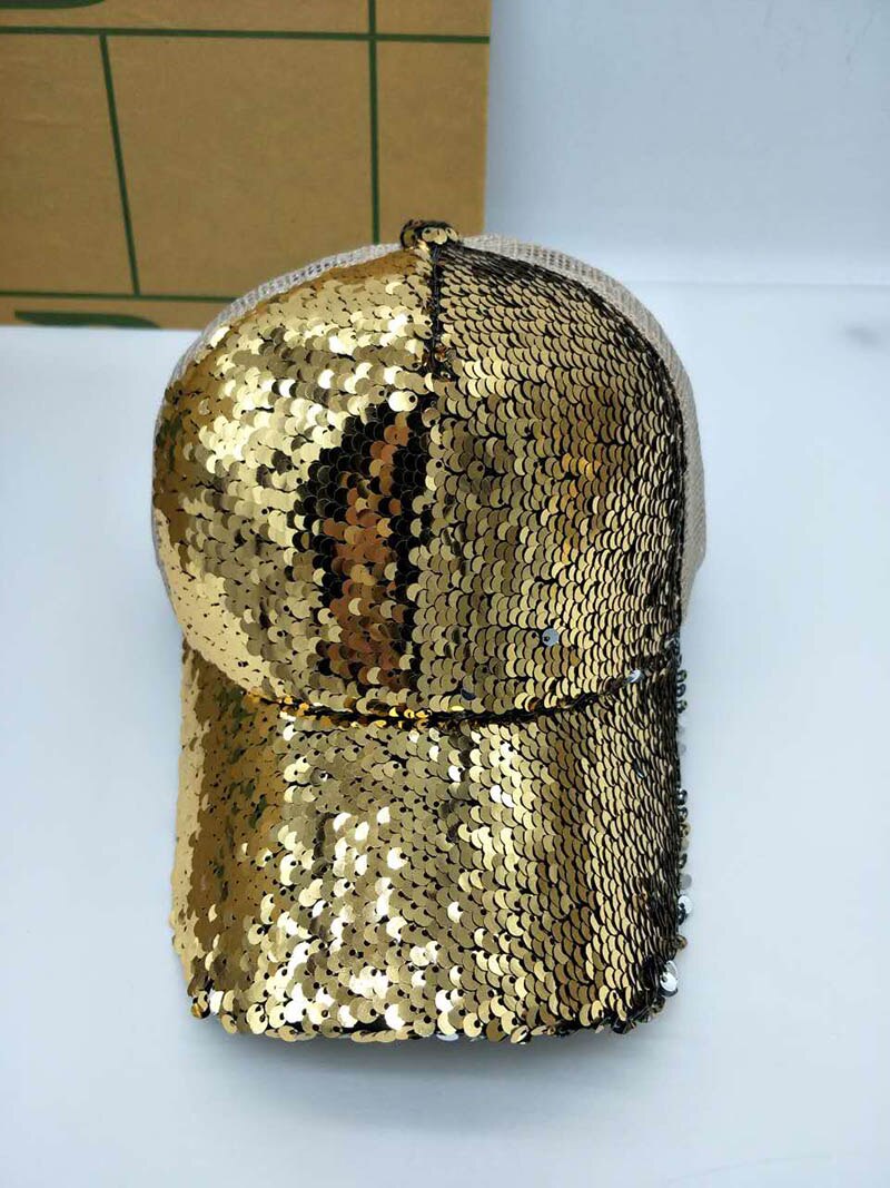 Pailletten Paillette Bling Shining Mesh Baseball Cap Opvallende Pretty Verstelbare Vrouwen Meisjes Hoeden Voor Party Club Verzamelen: Goud