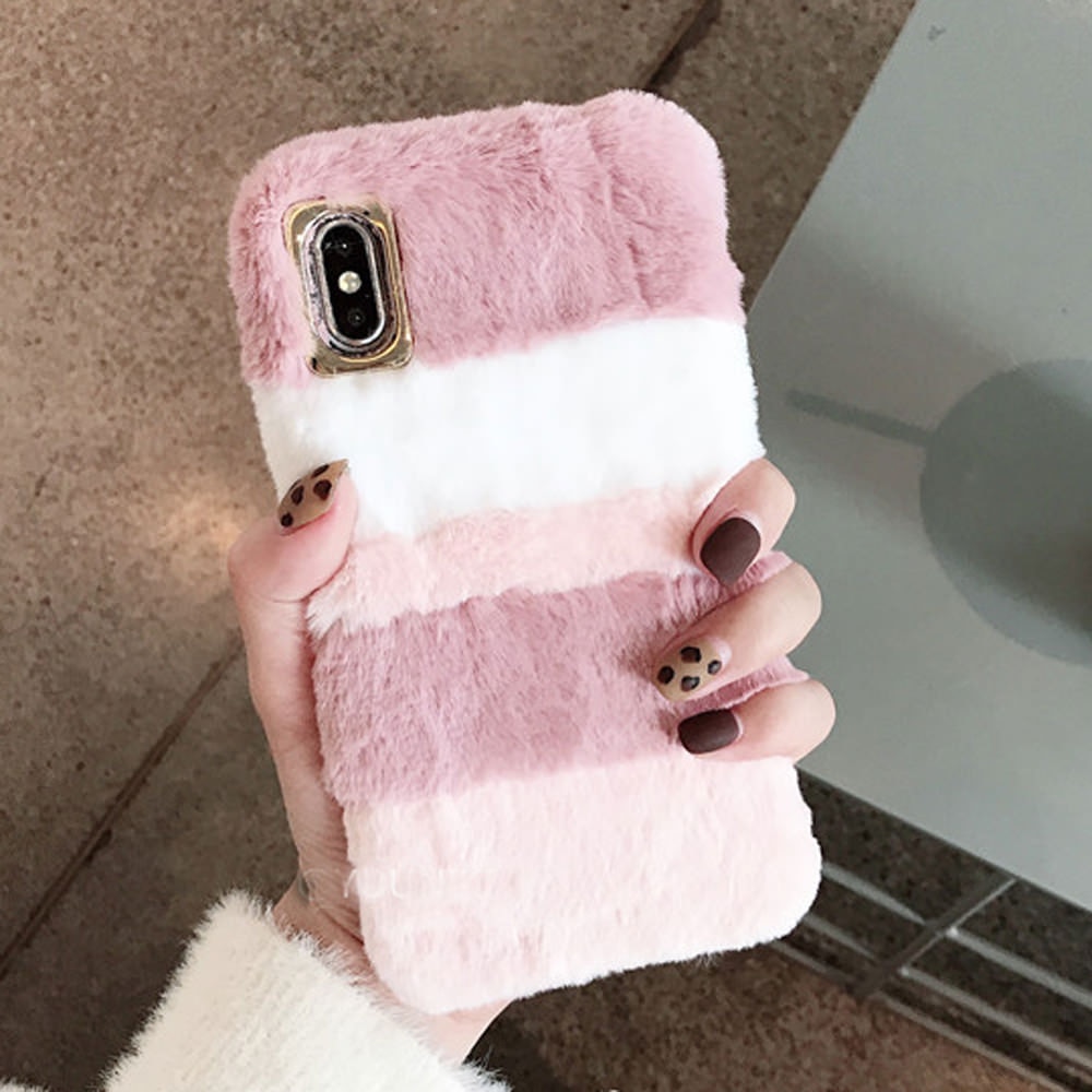 LCHULLE Cute Cases for Samsung S7 Edge S8 S9 S10 Note 10 Plus S10e Warm Soft Fluffy Furry Plush Phone Back Cover Coque Shell