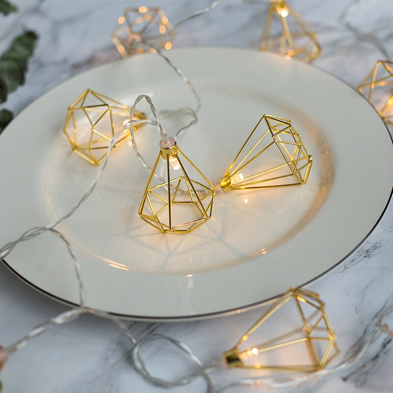 Ropio ledet diamant form fe streng lys 1.5m/3m 10/20 lysdioder retro jern metall bryllupsfest hjemmedekorasjon lanterne streng lampe