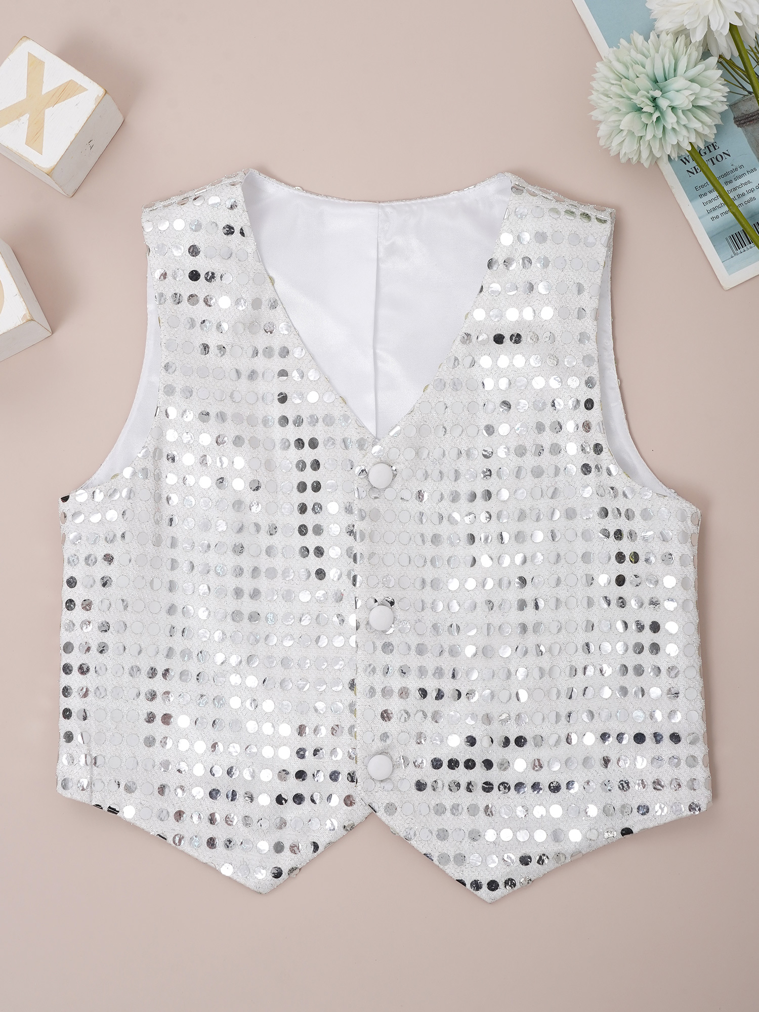 Gilet sans manches à paillettes pour enfants, 6-14, Costume de danse pour chorale, Jazz, Performance sur scène