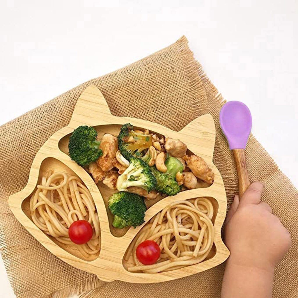 Assiette de mouton en bambou pour bébé, bol d'alimentation à aspiration en Silicone, ensemble de cuillère à succion, bol de renard , vaisselle, outils de cuisine: PP