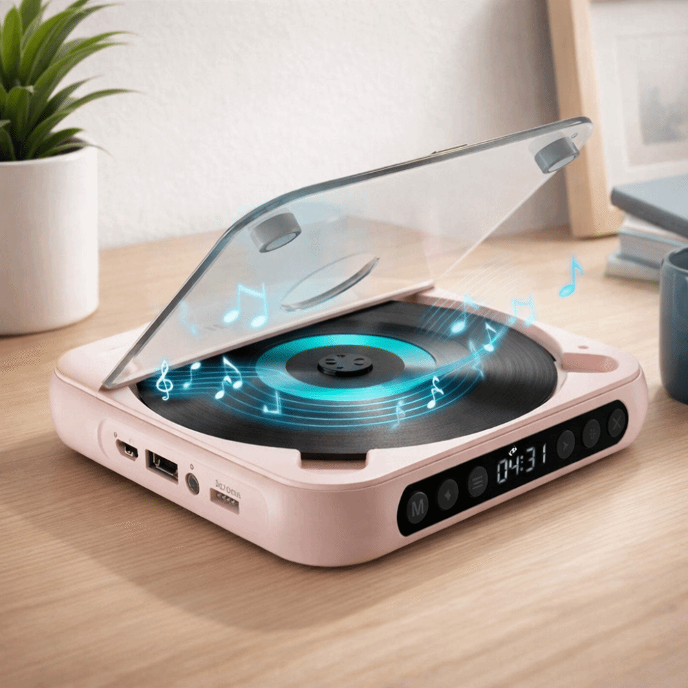 Dustproof Cover CD Player A-B Repeat Timer LED Screen Portable Music Player External Playback FM Radio Bluetooth Music Player